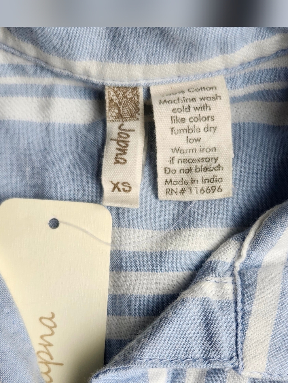 Japna Blue White Striped Shirt Dress XS Sleeveless Button Front Cotton NWT - Picture 2 of 5